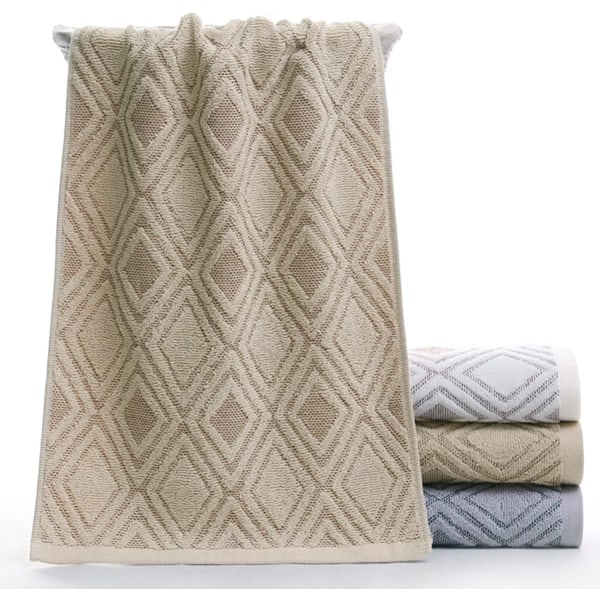 Handdukar Set om 2 Diamant Mönster 100% Bomull Absorberande Mjuk Dekorativ Handduk för Badrum 13,4 x 29,5 Tum (Brun)