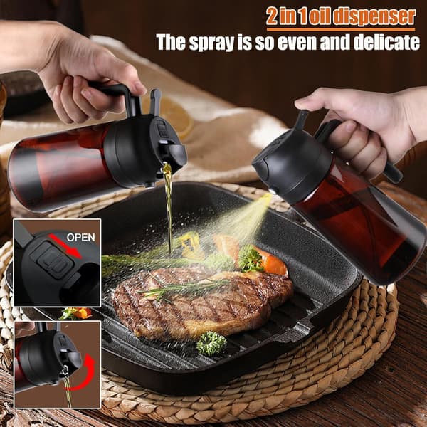 2-i-1 Oljespray & Dispenser – Mörk Glasflaska för Matlagning & Grillning Transparent