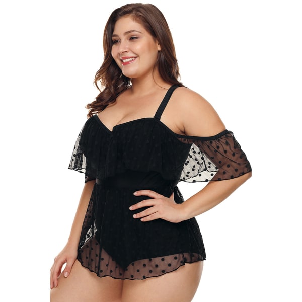 Kvinners Plus Size Ensfarget Svart Badedrakt Plus Size Badetøy, Varm Kilde Med Mage Kropp Svømmedrakt Kvinner
