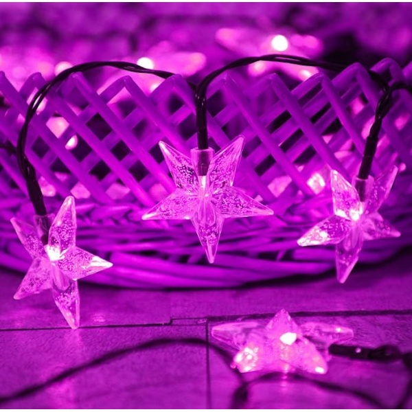 Sun Star ljusslinga, solcellslampor för utomhusbruk, solstjärnljusslinga för utomhusbruk, vattentät (6 m 30 LED, rosa)