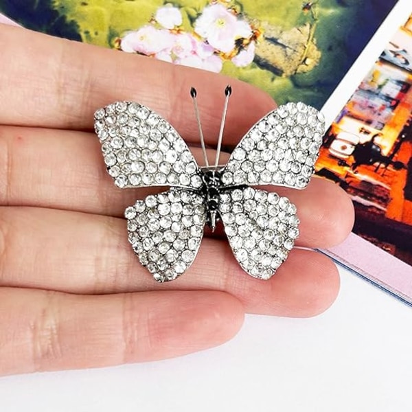 Butterfly Crystal Brosch Pin Smycken Rhinestone Gold Tone