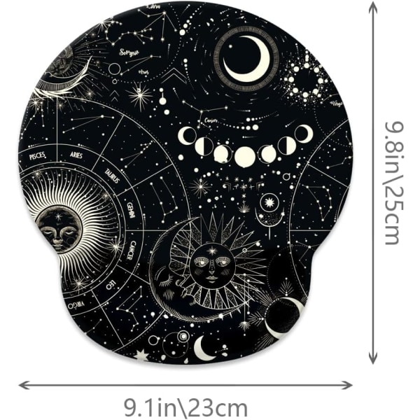 Måne Sol Musematte med håndleddstøtte, søt tilpasset spill laget sklisikker gummibase musematte, ergonomisk musehåndleddstøtte