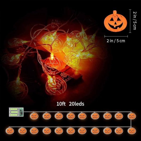 Halloween Gresskar Lyslenke, 3m 20 LED, Gresskar Halloween Dekorasjon Lys, Halloween Dekorasjon, for DIY Deko Halloween Fest/Jul