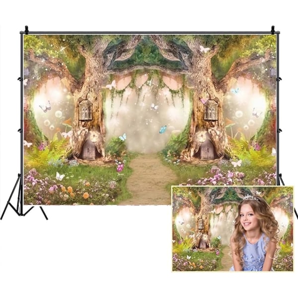 Heyone 10x6.5ft Enchanted Forest Backdrop Fairy Tale Forest Enchanted Garden fotografibaggrund for pige 1. fødselsdag rekvisitter