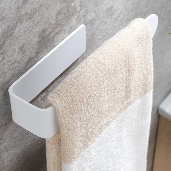 Vit handdukshängare, självhäftande handdukshållare handduksring, handduksstång i rostfritt stål för badrum eller köksvägg