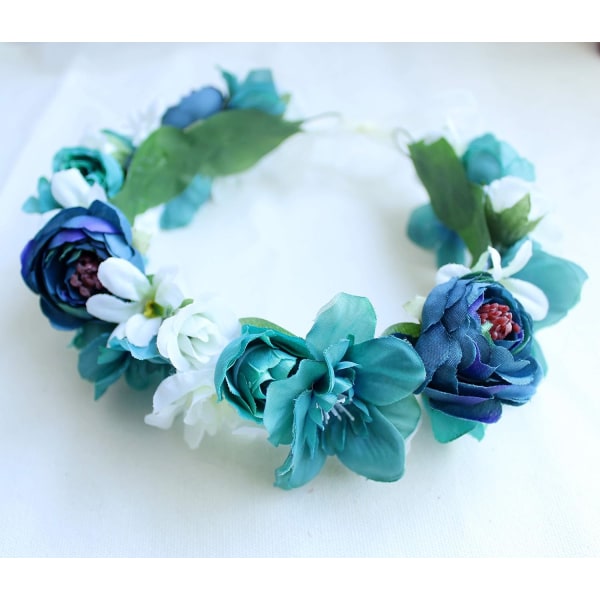 Rose Flower Crown Boho Flower Headband Hair Wreath Floral Headpiece Halo med bånd Bryllupsfest Bilder Lysegrønn