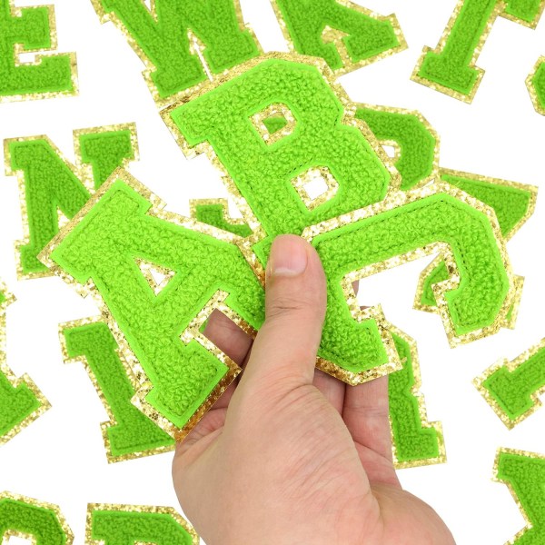 Engelska bokstav B Stryk på reparationslappar Alfabetsömnad Applikationer Klädmärken, med guldglitterkant, självhäftande bakdekal (Grön B) BGrön