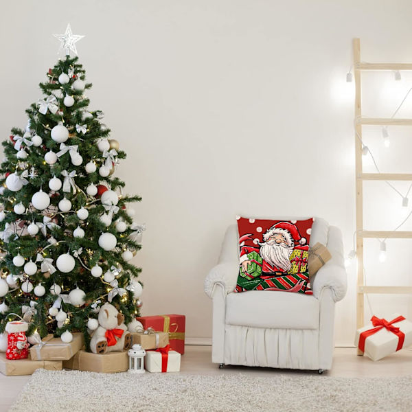 Juleputetrekk 45x45cm, 4-pak juledekorativ sofa i bomull og lin juleputetrekk til sofa seng stol hage-julefarge