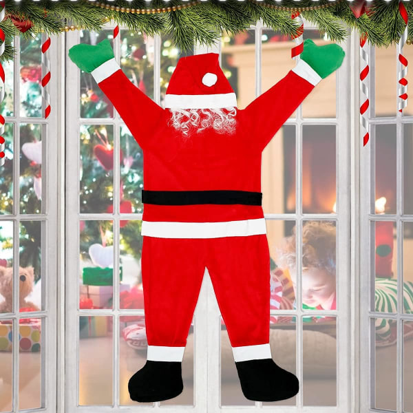 Hängande tomte från taket, juldekorationer utomhus klättrande tomte tomtedräkt utomhus juldekorationer julgårdsornament f