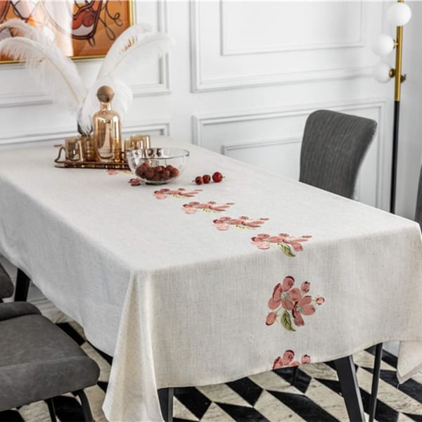Broderad blommig duk Rektangulär duk Lång bordsduk för kök Matplats, Fest, Semester, Jul, Buffé (Rosa, 53\"x39\")