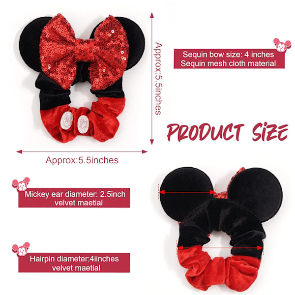 Museører Scrunchies, 8-pak Sparkle Sequin Hårbånd til Mickey Mouse Fløjl Hår Scrunchies Hår Elastik Bånd Minnie Hår