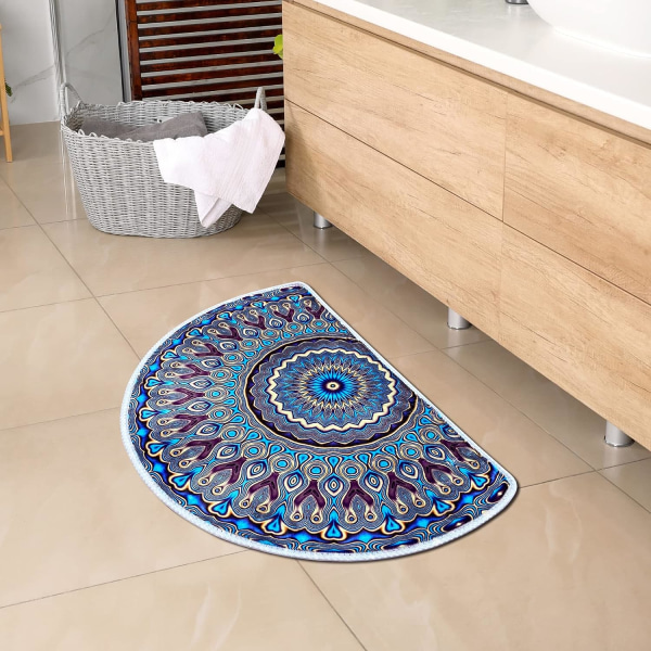 Halvrund boheme bademåtte, ultra blød og vandabsorberende bademåtte, boho mandala badetæppe, maskinvask/tørring, 30x 20 tommer