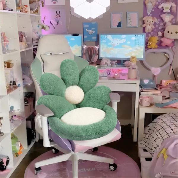 Blomsterformet sædehynde behagelig Kawaii stolpude 19 tommer (48,3 cm) Lazy Sofa kontorgulvpudestøtte sød gamerstolindretning grøn