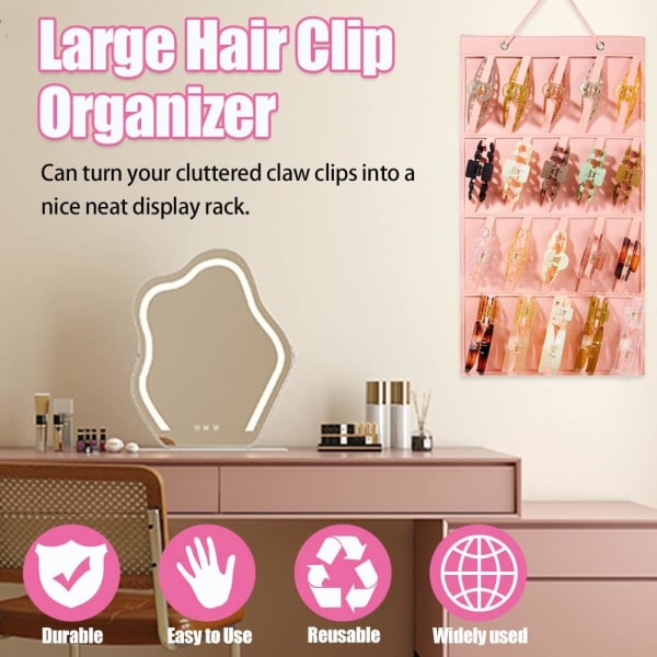 Stora hårklämmor, organizer för hängande klämmor i premiumfilt för flickor (inga tillbehör) Väggdörrsgarderob Displayställ (rosa)