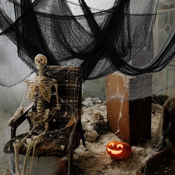 6 kpl Halloween-pelottavaa kangasta, Musta pelottava ja kummitusmainen kangas - 30 x 72 tuumaa Pelottava löysä kudottu pelottava kangas