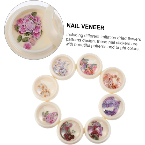 8 lådor Nail art Nagelpaljetter Blomklistermärke Nagelklistermärken för Nail art Blomma Nail art