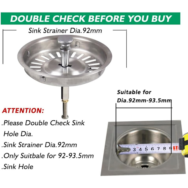Qs229c002*2-U 92mm Gammel Vask Afløbsprop 2 Pakke, 9.2cm