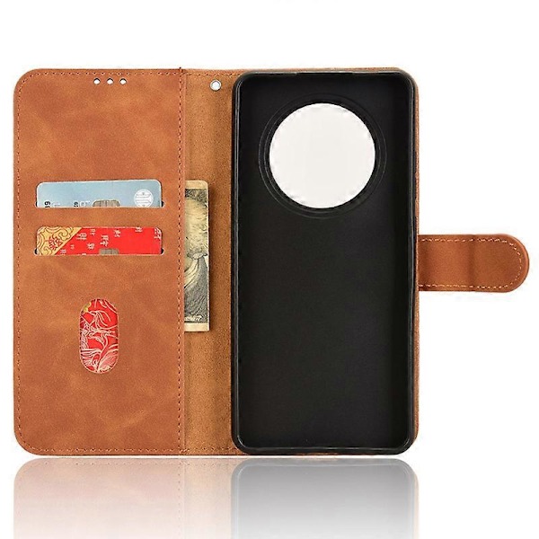 För Oppo Reno12 F 5G Fodral Skin-Feel Läder Plånbok Folio Flip Anti-Drop Telefonskal Brown