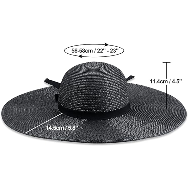 Kvinnors bredbrättade solhatt UPF50 halm sommarhatt floppy strandhatt rullas upp