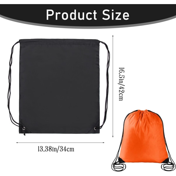 2PCS Drawstring Bags PE Bags Drawstring Gym Bag Black Orange Draw String Bags Drawstring Backpack for Sports, Gym, Travel, Swimming, Beach