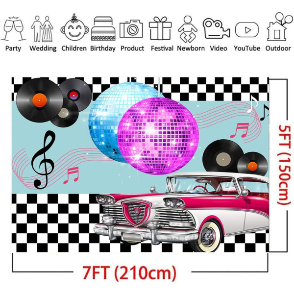 Tillbaka till 50-talet Sock Hopp Tema Bakgrunder Fotografi Bakgrunder 7x5ft Vinyl 1950-tal Retro Diner Time Rock Roll Klassisk inredning Galen Vintage Dansbal