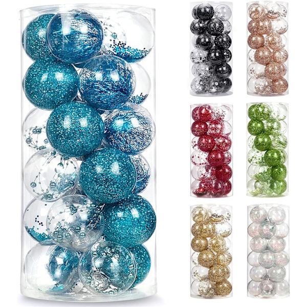 Heyone 2,76\"/24ct Usynlige Julekuler i Plast med Glitter, Dekorative Julepynt med Fyll (70mm Blå)