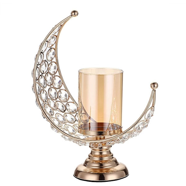 Måneformad kristallpelare ljusstake Tealight hållare med glaslock, metall kristall måne pelare ljusstativ Votive(Guld)
