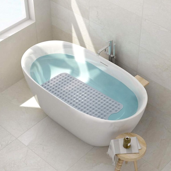 Badekar Dusjmatte 40 x 16 Tommer Sklisikker og Ekstra Stor, Badekarmatte med Sugekopper, Maskinvaskbare Badmatter med Dreneringshull, Grå