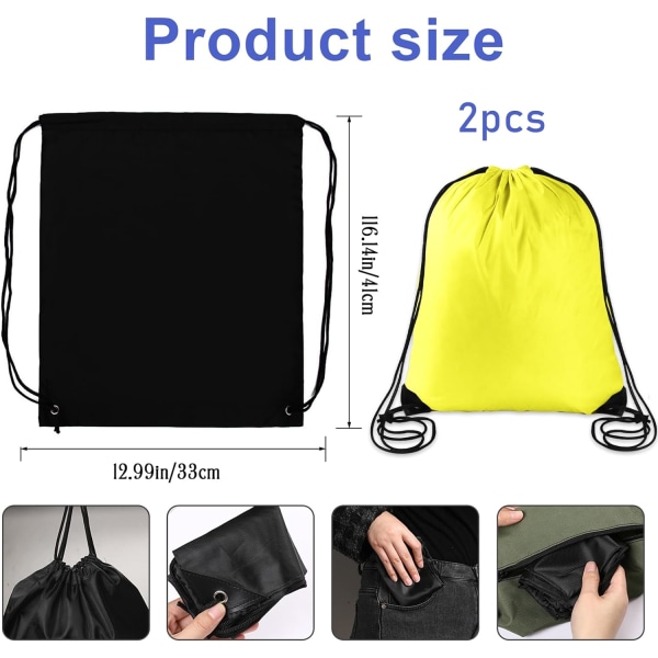 2 Pcs Black Yellow Drawstring Backpack Bags Sports Cinch Sack String Bags Drawstring Gym Bag Draw String Backpack Bulk Swimming String Bags