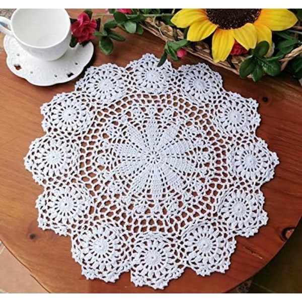 2PCS Cotton Handmade Crochet Lace Tablecloth Table Doilies Table Placemats (White-2pc-15.7inch-A)-White-2pc-15.7inch-a