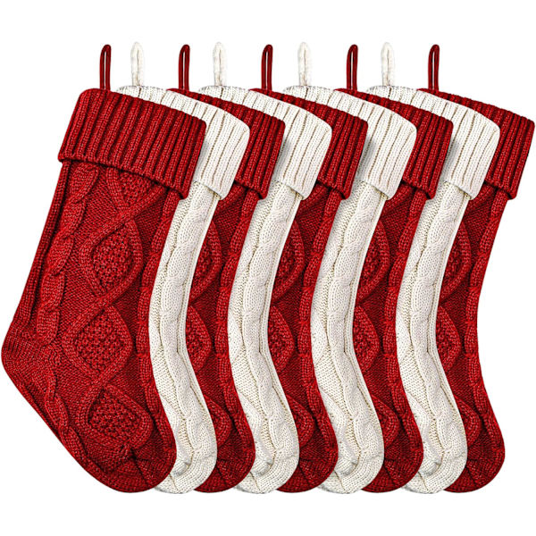 Jule Strømper Store Strikkede Jule Strømper 18 Tommer Pejs Hængende Strømper til Familie Ferie Jule Dekoration (Burgundy, Elfenben, 9)