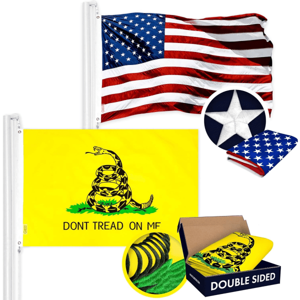 Kombinationspaket: USA amerikanska flaggan 3x5 Ft Broderade Stars & Gadsden (Dont Tread On Me) Flagga 3x5 Ft Broderade Dubbelsidig 3ply