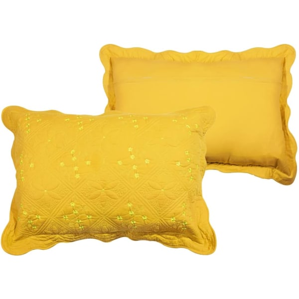 2-delt brodert bomull quiltet senge putevar Rustic Solid Color Soft dekorative putetrekk sett (Gul, 20\"x28\")