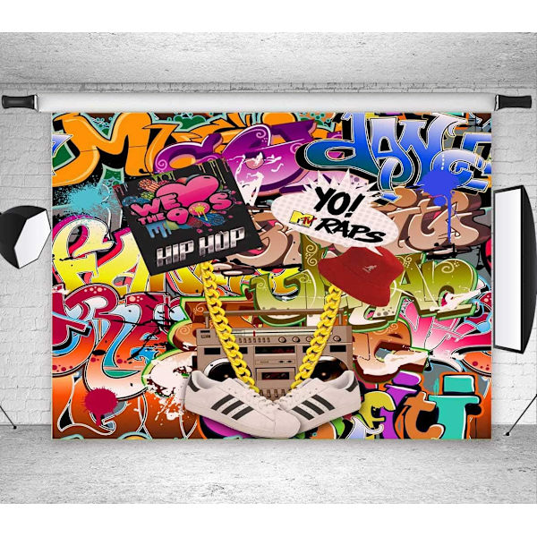Rakastamme 90-luvun juhlien sisustusta Valokuvaustausta Hip Hop Graffiti -tyyli Kuva Taustat Studio Rekvisiitta Banneri Vinyyli 7x5ft