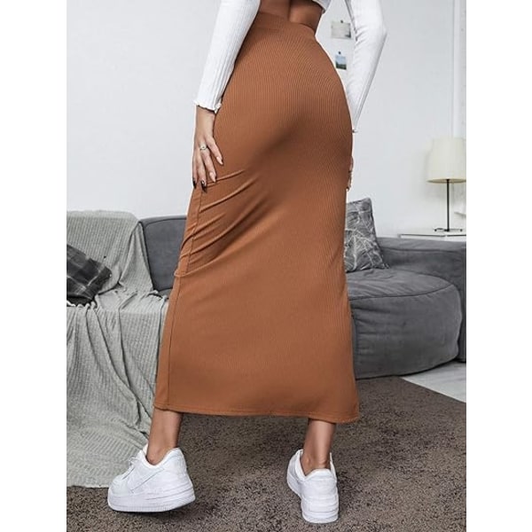 Women's Elastic Waisted Split Thigh Rib Knit Long Maxi Bodycon Pencil Skirt