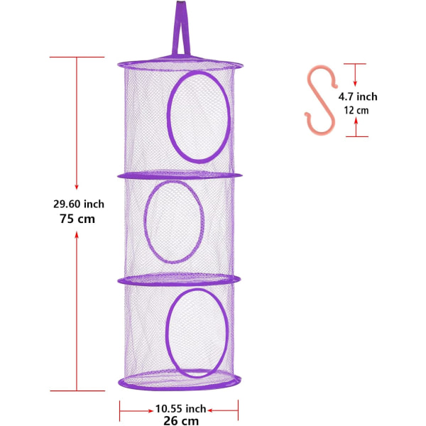 Taitettavat riippuva säilytysverkkokassit, tilaa säästävät säilytyspussit, osastoja, riippuva pehmolelujen säilytys lapsille, 2-pakkauksessa (3 tasoa - keltainen ja violetti)