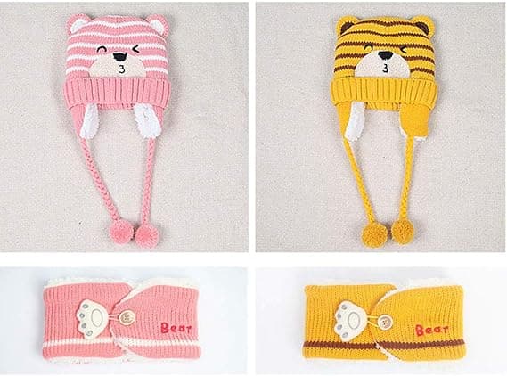 Vinterlue + Søtt Varmt Skjerf for Barn, Ull Beanie, Heklet