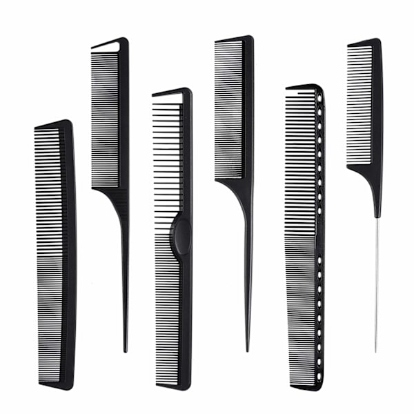 Kulfiber Hårkamme Sæt, Generelt Styling Grooming Kam, Anti Statisk Varmebestandig Frisørkam 6 pak