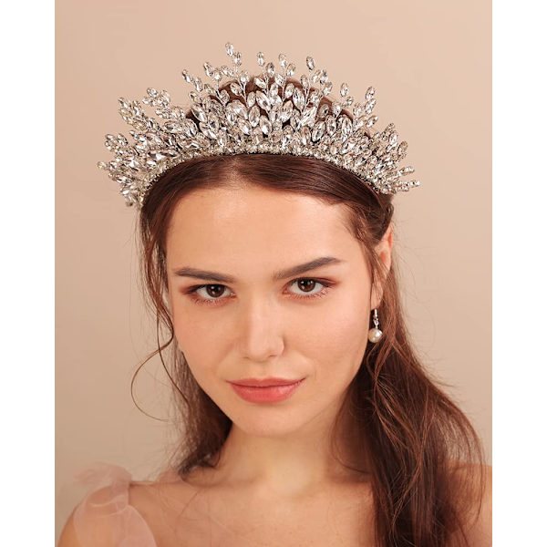 Brud Krystall Hårstykke Sølv Brud Hodebånd Bryllup Håndlaget Hårtilbehør Krystall Rhinestone Brud Hodeplagg for Kvinner Brede Brud Hodebånd