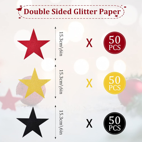 150 bitar Glitter Star Cutouts Shining Paper Star Confetti Kartong Cutouts Stjärnor för anslagstavla stjärnor (röd, svart, guld) Märke: Jspupifip