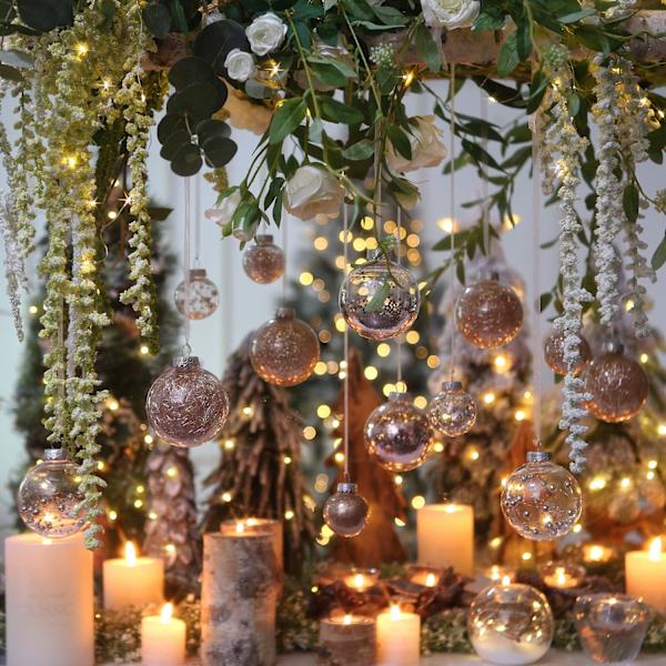 Heyone 60mm/2,36\" Särkymätön kirkas muovinen joulukuulakoristeet Koristeelliset joulupallot Baubles-setti täytetyllä (30 kpl, ruusukulta)