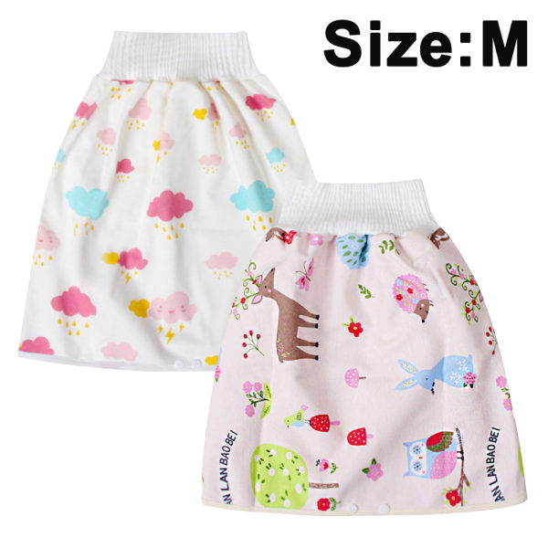 2 stk. Børneble-nederdel Shorts Vaskbare Babypottetræningsnederdele Børne-skyer + Pink Fawn M