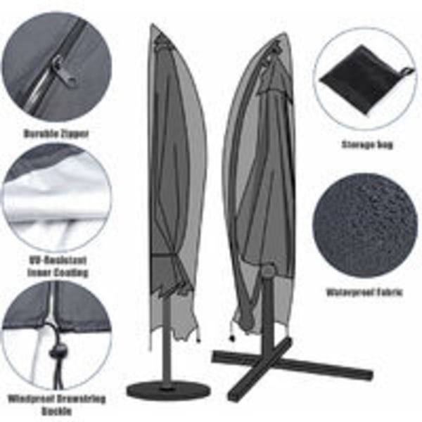 Large Waterproof Cover for Cantilever Parasol with Zip and Cord 265cm, black