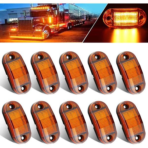 10 stk. ravfarvede 12-24v 6LED sidemarkør indikatorlys 2,5 tommer vandtæt forseglet sideafstandsmærke lyslampe til trailer lastbil foran