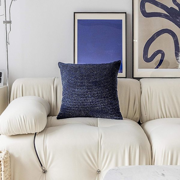 Blå Pudebetræk til Sofa Navy Dekorative Pudebetræk Sæt af 2 Stribet Plys Corduroy Sofa Bænk Soveværelse, 18x18 tommer, Navy Blå