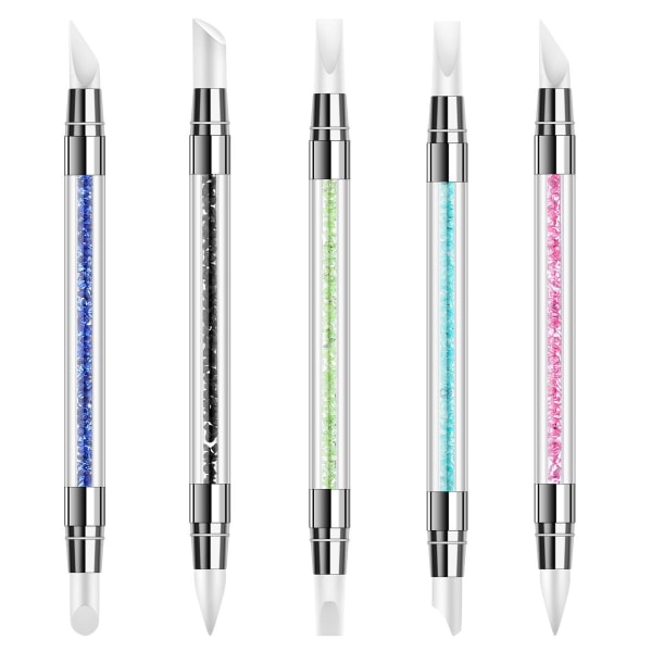 5 stk Nail Silikon Pen-Powder+Sort+Blå+Grønn+Lillasminke