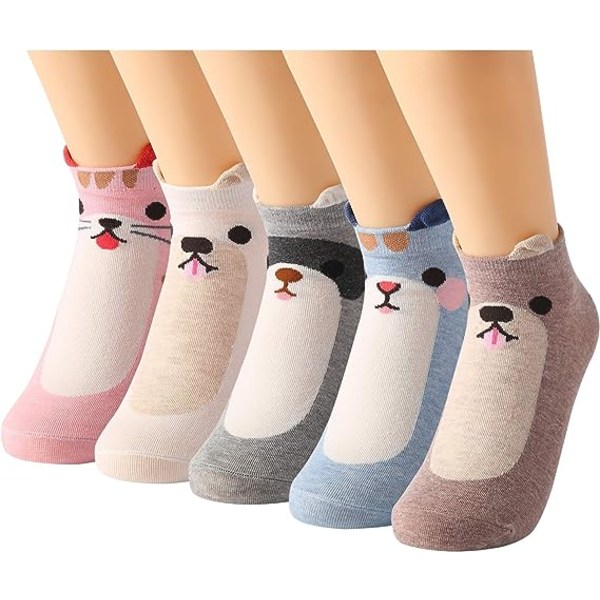 5 paria naisten casual eläinsukkia, tytöille hauskoja kissakoirien sukkia