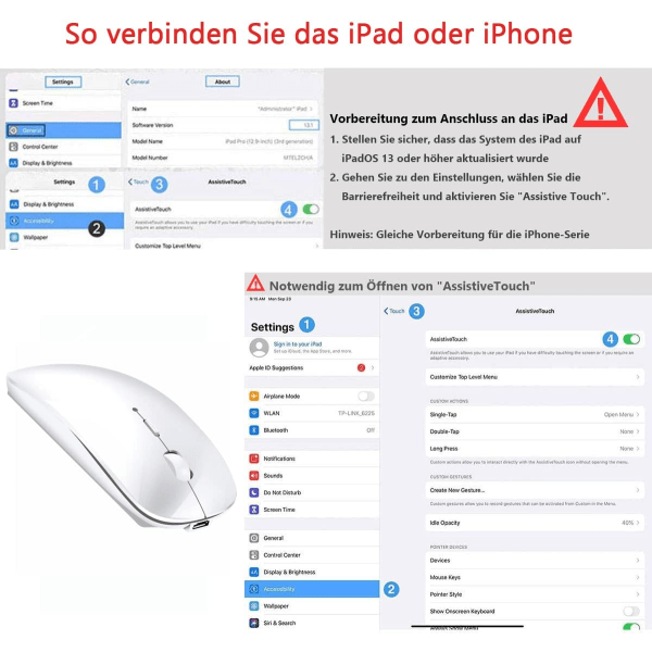 Genopladelig Bluetooth-mus til bærbar computer, tablet, Macbook/iPad/iPhone, lydløs, slank mus 3, bærbar til Windows/Linux/Android