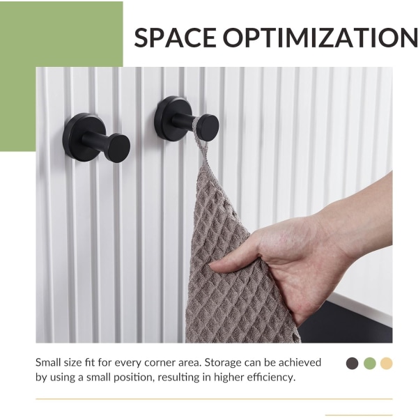 2-pak badeværelses håndklædekrog, rundt frakke- og badekåbeophæng i rustfrit stål, moderne dekorativt toilet-køkken-tøjvægholder (matsort)