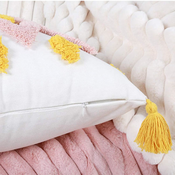 Fargerike Boho Tufted Pledd Putetrekk med Dusker Geometriske Kvadratiske Pudetrekk Putevar (Geometrisk A, 18\"x18\")